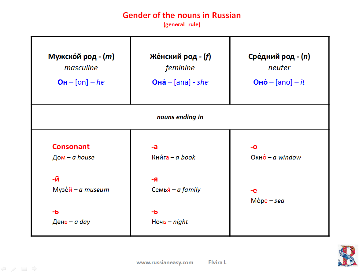 Gender Of Nouns In The Russian Language